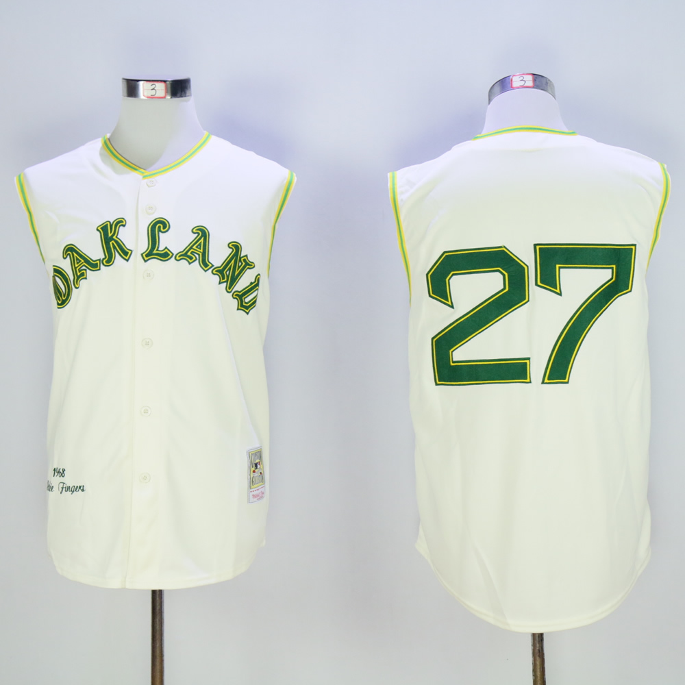 Men Oakland Athletics #27 Hunter Cream Throwback MLB Jerseys->oakland athletics->MLB Jersey